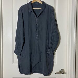 CP Shades Cotton Gauze Collared Long Sleeve Henley Tunic Top Shirt Gray Small S